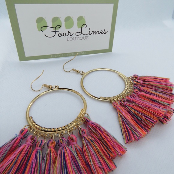 Multicolor Boho Tassel Earrings - Picture 3 of 5